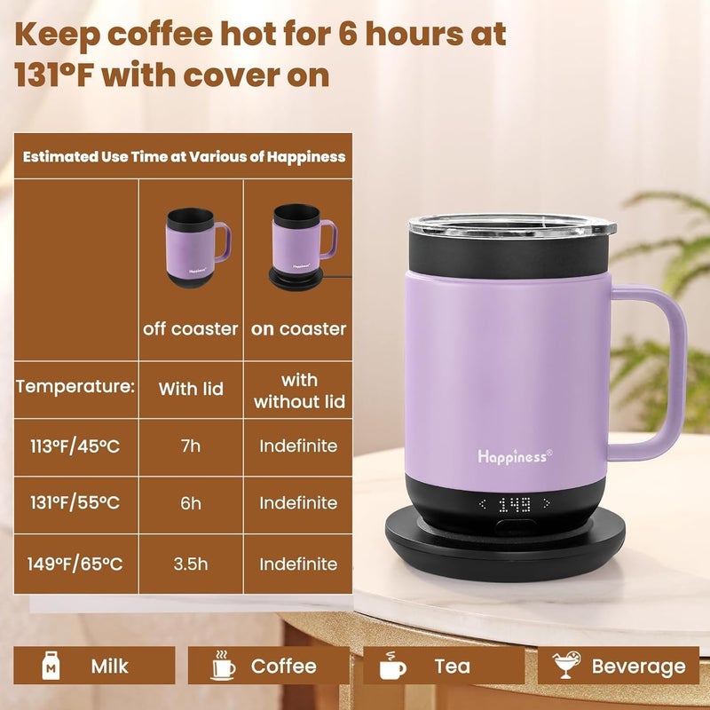 HAPPINESS Smart Heated Coffee Mug,16oz Rechargeable Electric Self Heating Temperature Control Coffee Cup - Image 3